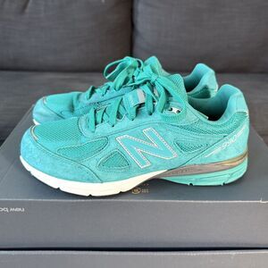 New Balance 990v4 Blue Teal Suede Running Sneakers KJ990PRG Women's Size 8.5